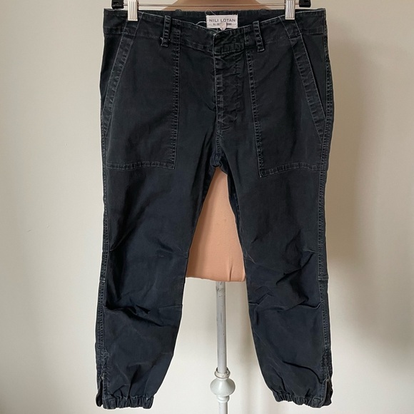 NILI LOTAN Carbon Black Cropped French Military Cotton Twill Zipper Ankle Pant 8 - Picture 2 of 8